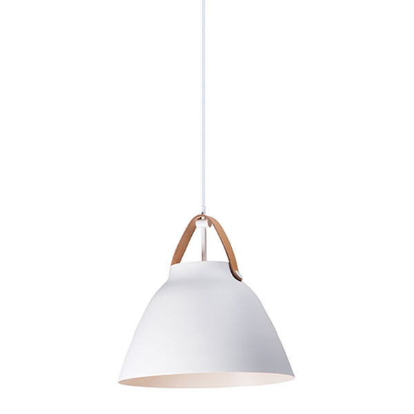 Nordic Tan Leather and White One-Light 15-Inch Pendant, image 1