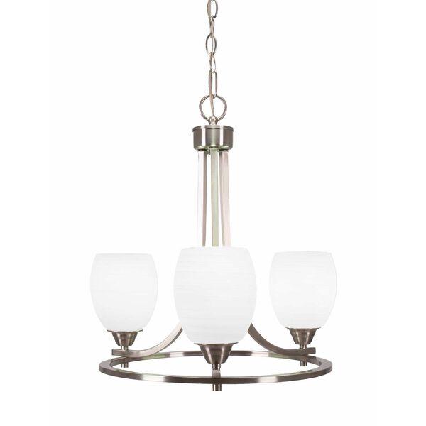 Paramount Brushed Nickel Three-Light Chandelier with Five-Inch White Linen Glass, image 1