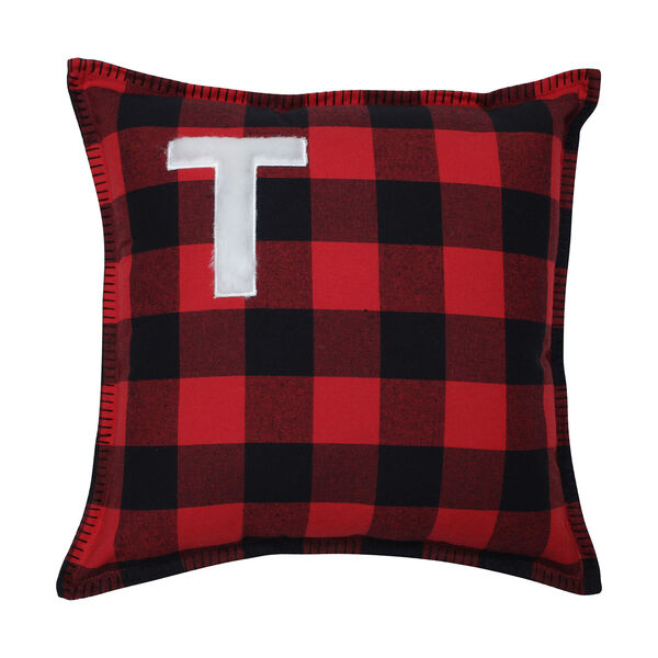 Black and Red Buffalo Plaid 17-Inch Throw Pillow- Letter E, image 1