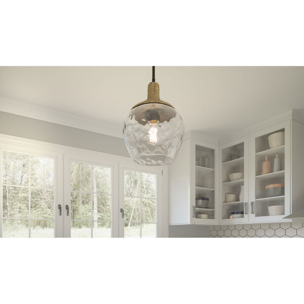 Royer Matte Black and Natural One-Light Pendant with Clear Glass, image 3
