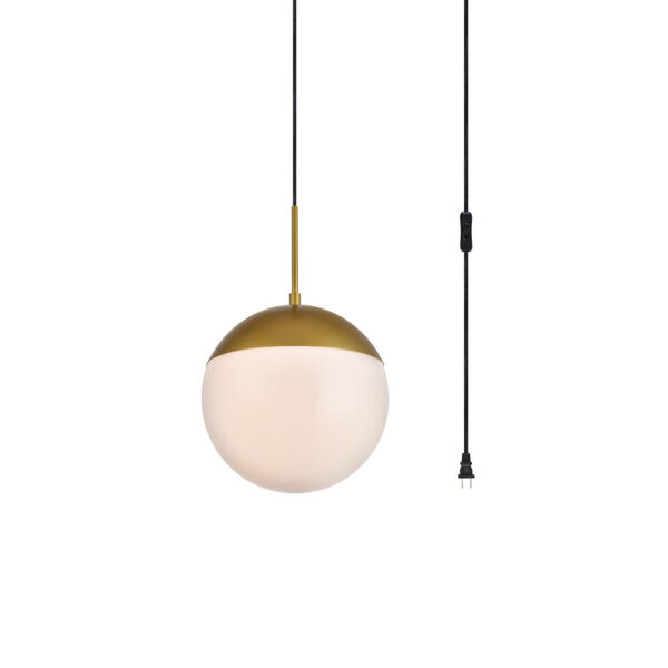 Eclipse Brass and Frosted White 10-Inch One-Light Plug-In Pendant, image 3