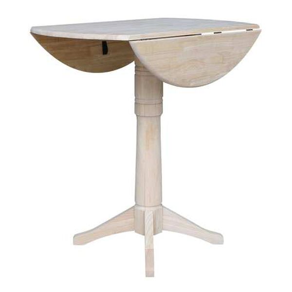 Gray and Beige 42-Inch High Round Dual Drop Leaf Pedestal Table, image 4