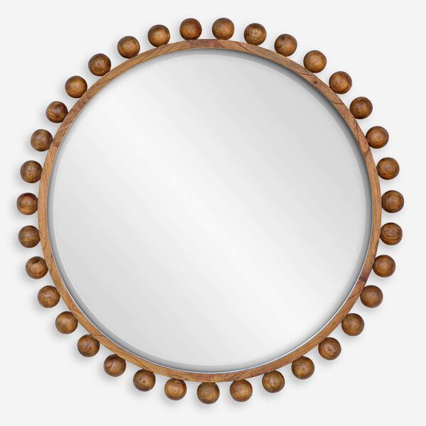 Cyra Walnut Beaded Round Wall Mirror, image 2