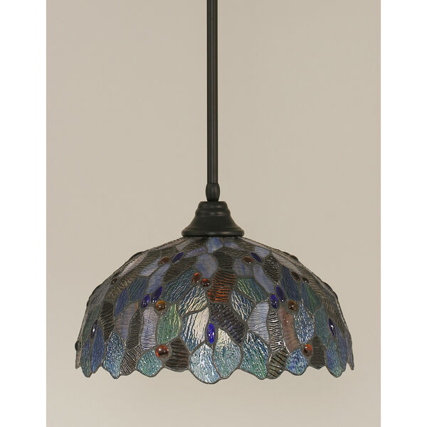 Any Matte Black 16-Inch One-Light Pendant with Blue Mosaic Tiffany Glass, image 1