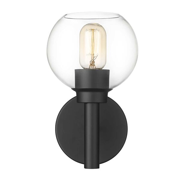 Sutton Matte Black One-Light Wall Sconce with Clear Glass Shade, image 3