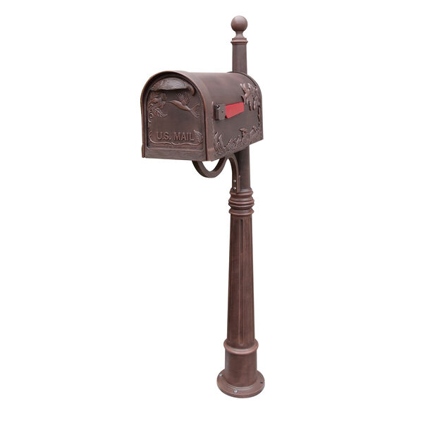 Hummingbird Copper Curbside Mailbox with Ashland Mailbox Post Unit, image 1