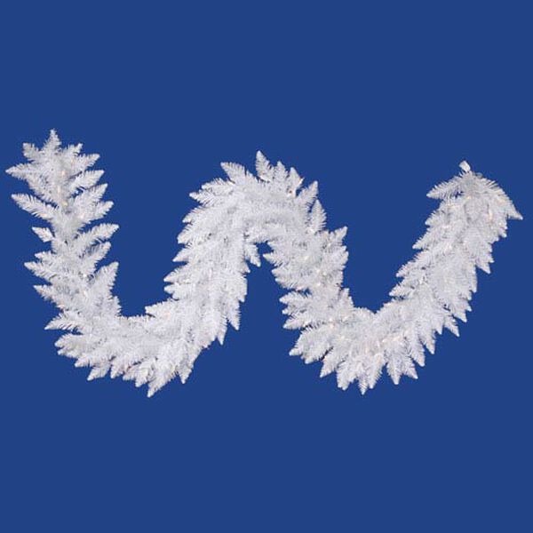Crystal White Spruce 9 Ft. Garland 90 Pure White LED Lights, image 1