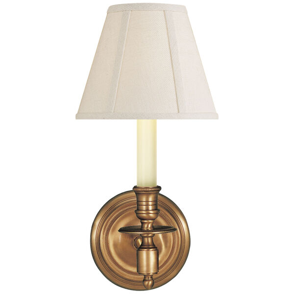 French Single Sconce in Hand-Rubbed Antique Brass with Linen Shade by Studio VC, image 1
