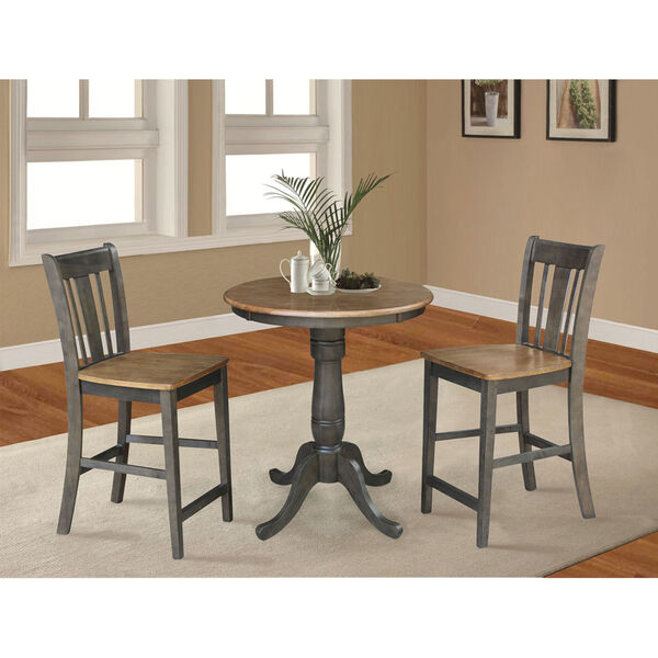 San Remo Hickory and Washed Coal 30-Inch Pedestal Gathering Height Table With Counter Height Stools, Three-Piece, image 2