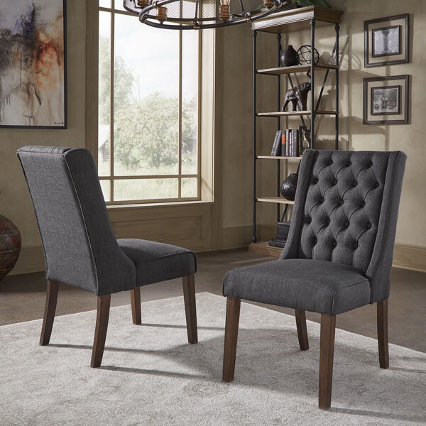 Donna Dark Gray Tufted Linen Upholstered Dining Chair, Set of Two, image 6