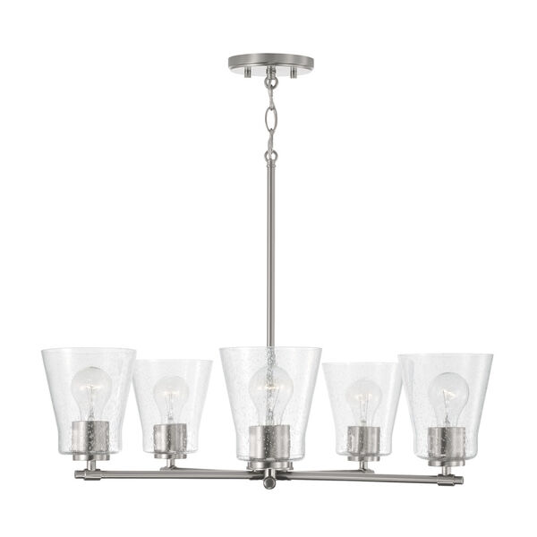 HomePlace Baker Brushed Nickel Five-Light Chandelier with Clear Seeded Glass, image 1