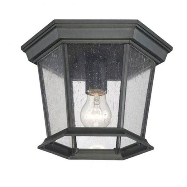 Dover Matte Black One-Light Outdoor Ceiling Mount with Clear Seeded Glass, image 1