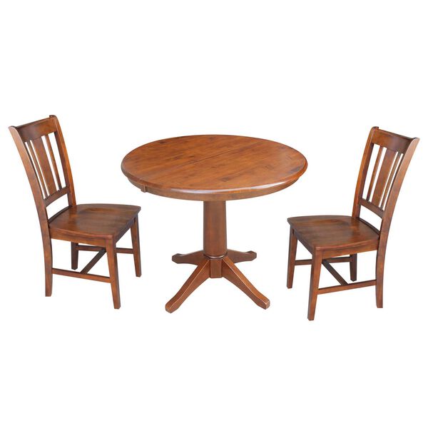 Espresso Round Dining Table with 12-Inch Leaf and Chairs, 3-Piece, image 1