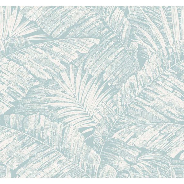 Palm Cove Toile White Blue Wallpaper, image 2