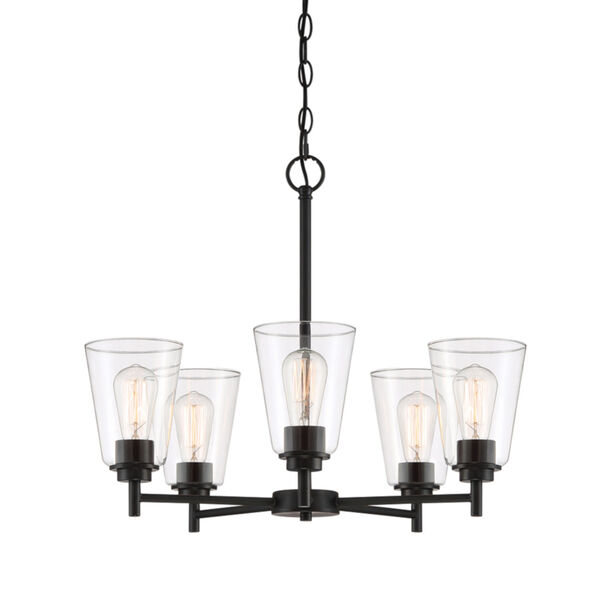 Westin Matte Black Five-Light Chandelier with Clear Glass, image 1