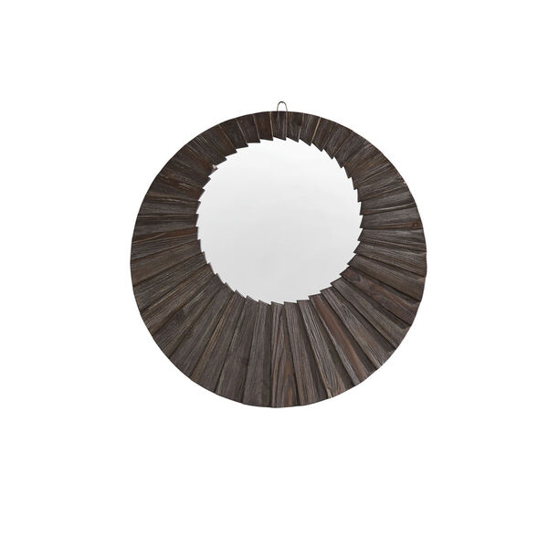 Virginia Dark Brown Reclaimed Wood 24-Inch Round Seashell Wall Mirror, image 3