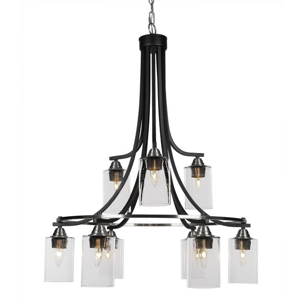 Paramount Matte Black and Brushed Nickel Nine-Light 29-Inch Chandelier with Clear Bubble Glass, image 1