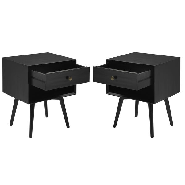 Black Single Drawer Solid Wood Nighstand, Set of Two, image 3