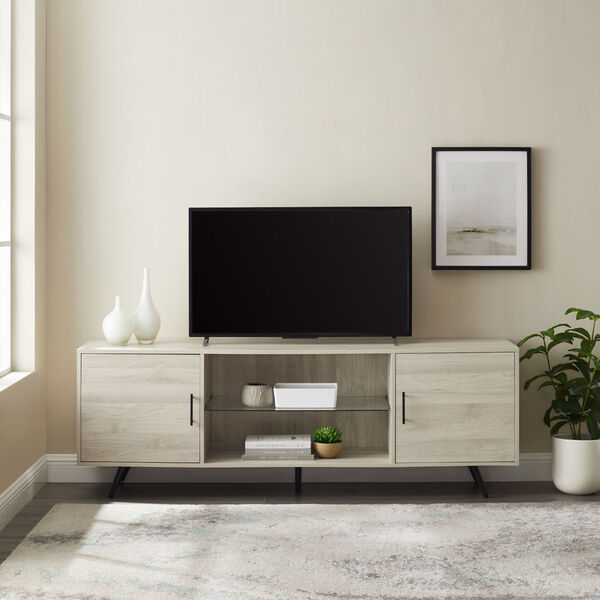 Nora Birch Two Door TV Stand with Glass Shelf, image 1