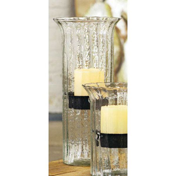 Large Ribbed Glass Candle Cylinder with Rustic Insert, image 1