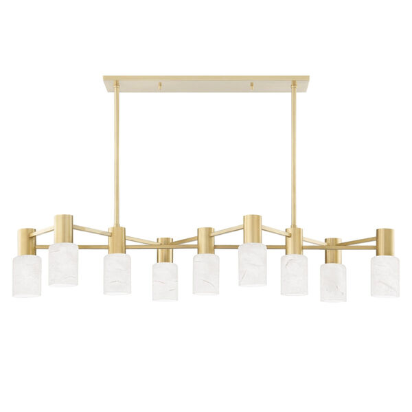 Centerport Aged Brass Nine-Light LED Pendant with Alabaster Shade, image 1