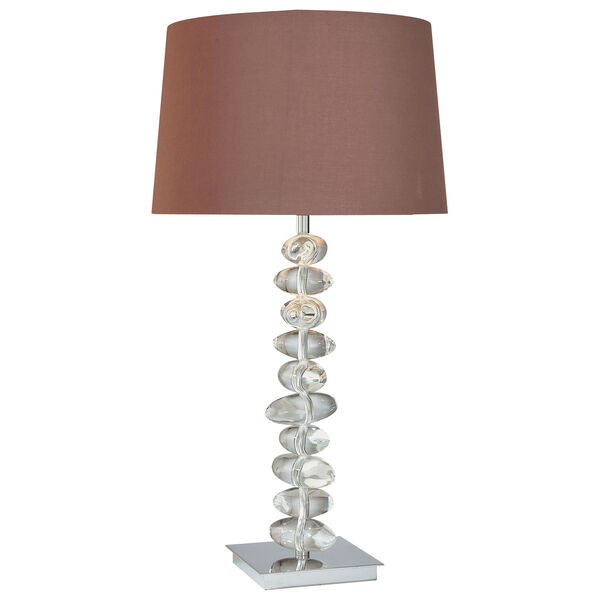 Chrome Table Lamp with Eidolon Krystal Glass and Dark Chocolate Fabric Shade, image 1