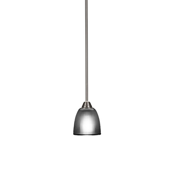 Paramount Brushed Nickel One-Light 5-Inch Mini Pendant with Clear Ribbed Glass, image 1