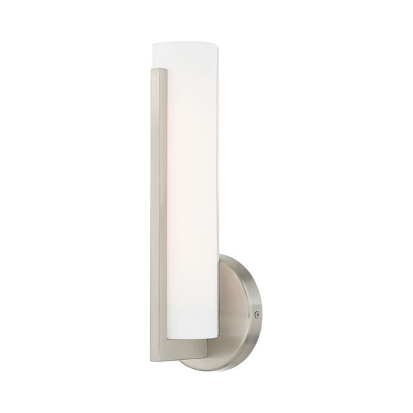 Visby Brushed Nickel 4-Inch ADA Wall Sconce with Satin White Acrylic Shade, image 1