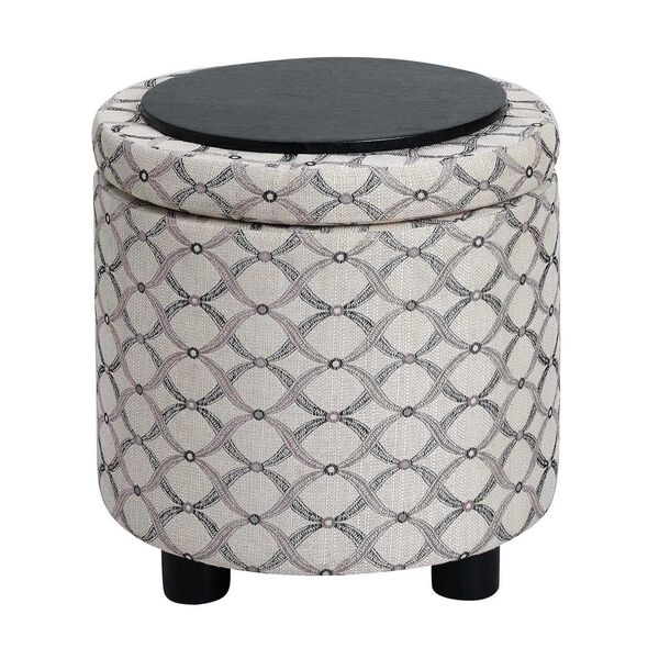 Designs 4 Comfort Ribbon Pattern Fabric Round Accent Storage Ottoman with Reversible Tray Lid, image 6