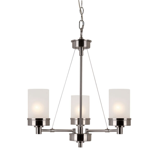 Brushed Nickel Urban Swag 3 Light Chandelier with White Frosted Glass, image 1