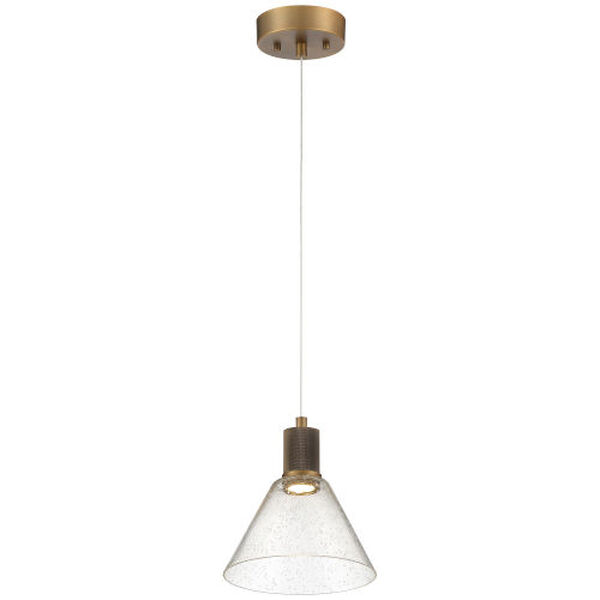 Port Nine Brass-Antique and Satin Outdoor Intergrated LED Pendant with Clear Glass, image 1