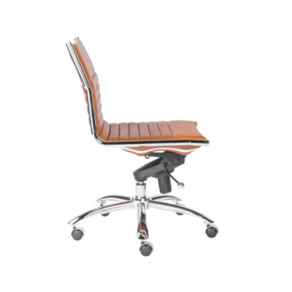 Emerson Cognac and Chrome Leatherette Armless Low Back Office Chair, image 3