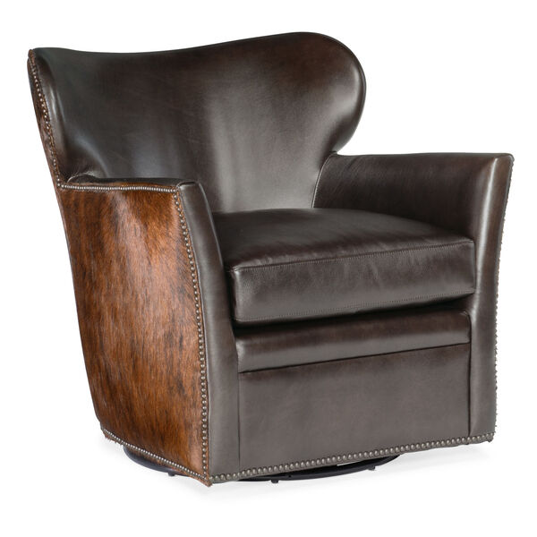 Kato Brown Swivel Chair with Dark Hair on Hide, image 1