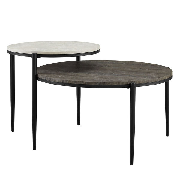 Ella Faux Light Gray Marble and Cerused Ash Round Two-Tiered Coffee Table, image 3