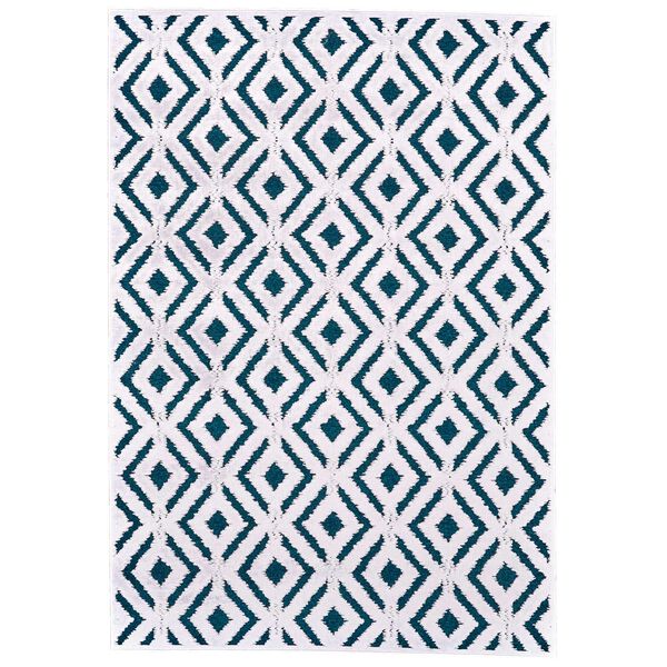 Saphir Mira Farmhouse Solid Blue Green White Rectangular 5 Ft. 3 In. x 7 Ft. 6 In. Area Rug, image 1