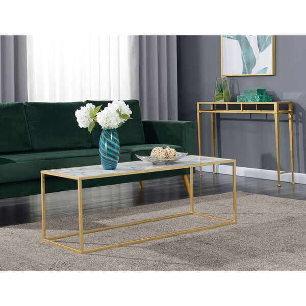 Gold Coast White Faux Marble Rectangle Coffee Table, image 4