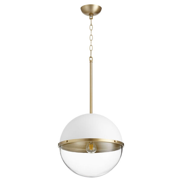 Studio White and Aged Brass One-Light 15-Inch Pendant, image 1