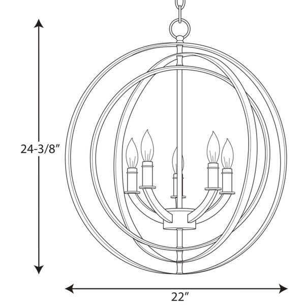 Equinox Satin Brass 22-Inch Five-Light Pendant, image 4