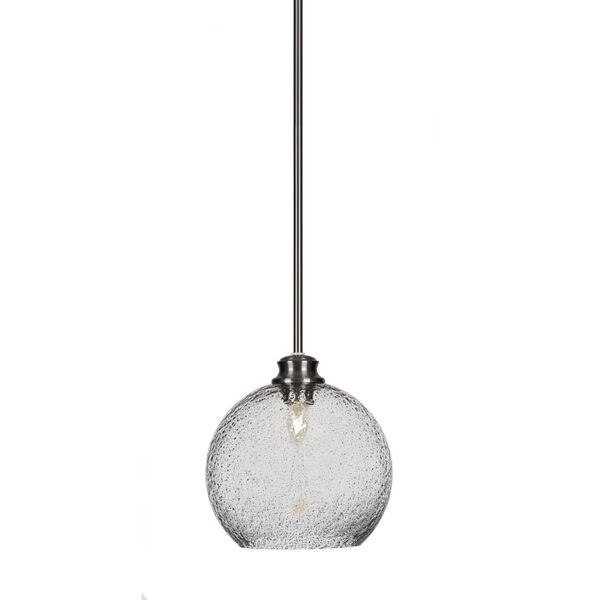 Kimbro Brushed Nickel One-Light 10-Inch Stem Hung Mini Pendant with Smoke Bubble Glass, image 1