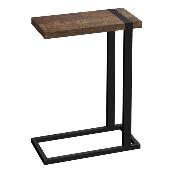Brown C-Shaped Metal and Wood Accent Table, image 1