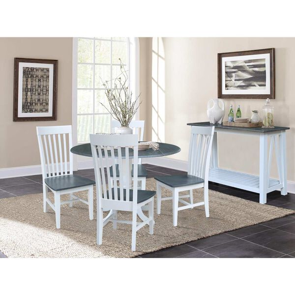 White and Heather Gray 42-Inch Dual Drop Leaf Dining Table with Four Slat Back Chairs, Five-Piece, image 2