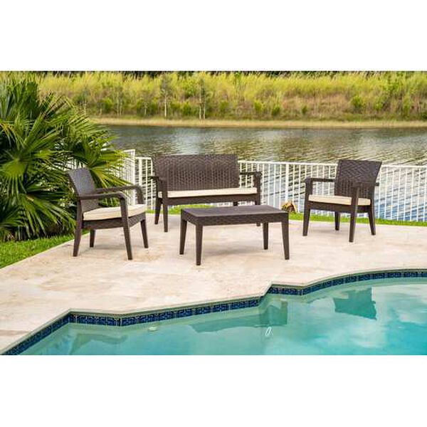 Alaska Brown Cream Four-Piece Outdoor Seating Set with Cushion, image 4