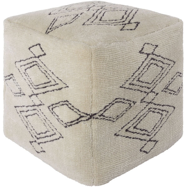 Braith Cream and Charcoal Pouf, image 1