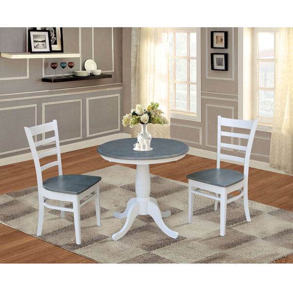 Emily White and Heather Gray 30-Inch Round Top Pedestal Table With Chairs, Three-Piece, image 2