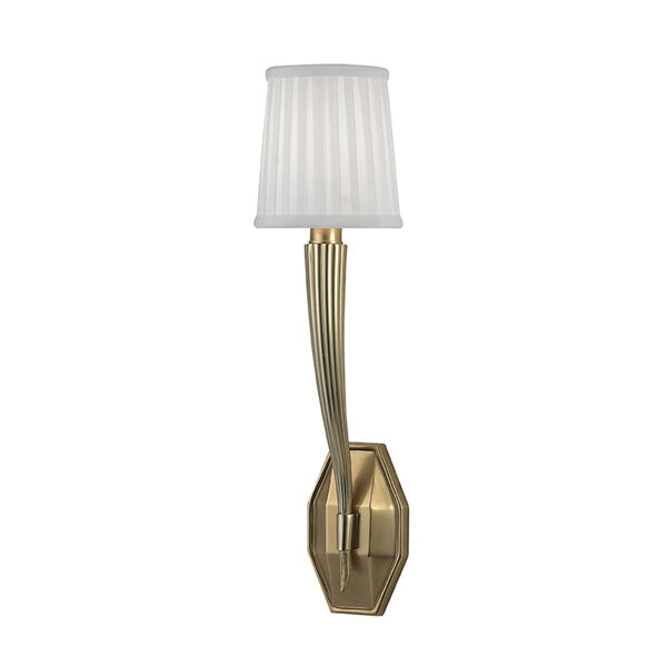 Erie Aged Brass One-Light Wall Sconce with White Faux Silk Shade, image 1