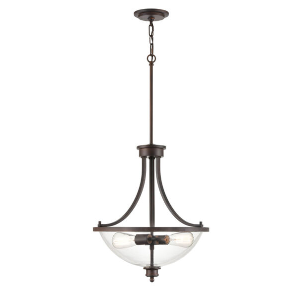 Rubbed Bronze Two-Light Chandelier With Transparent Glass, image 1