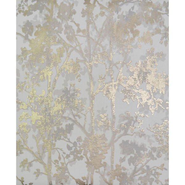 Antonina Vella Modern Metals Shimmering Foliage White and Gold Wallpaper - SAMPLE SWATCH ONLY, image 1