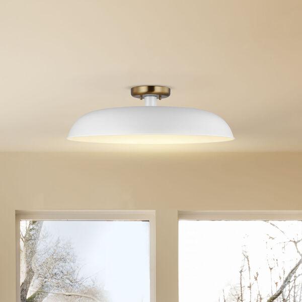 Colony Matte White and Burnished Brass 24-Inch One-Light Semi Flush Mount, image 5