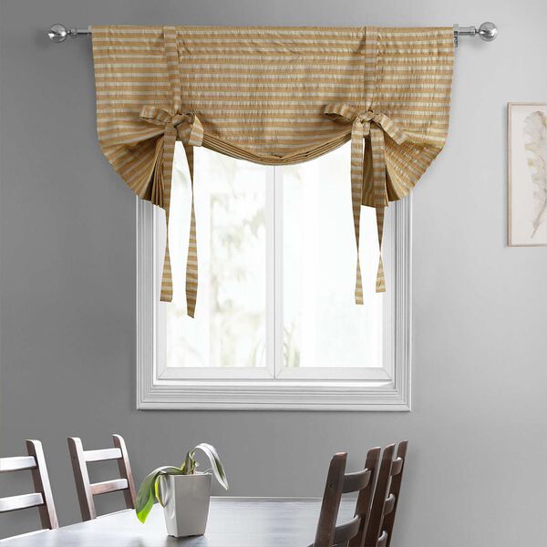 Beige And Gold Hand Weaved Cotton Tie Up Window Shade Single Panel, image 4