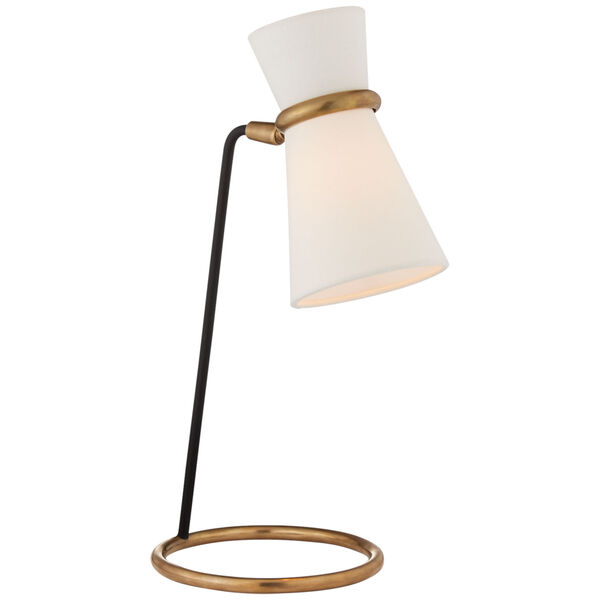 Clarkson Table Lamp in Hand-Rubbed Antique Brass and Black with Linen Shade by AERIN, image 1